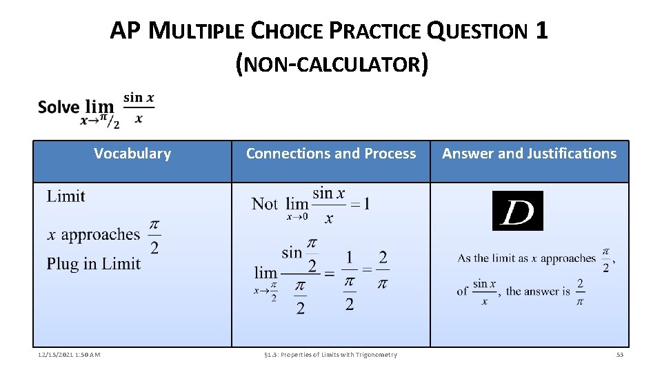 AP MULTIPLE CHOICE PRACTICE QUESTION 1 (NON-CALCULATOR) Vocabulary 12/15/2021 1: 50 AM Connections and