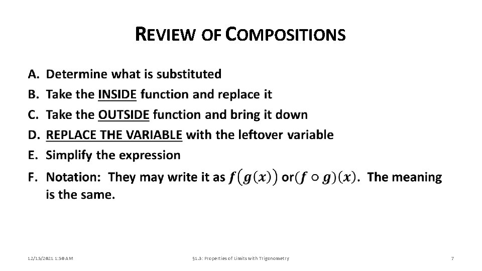 REVIEW OF COMPOSITIONS 12/15/2021 1: 50 AM § 1. 3: Properties of Limits with
