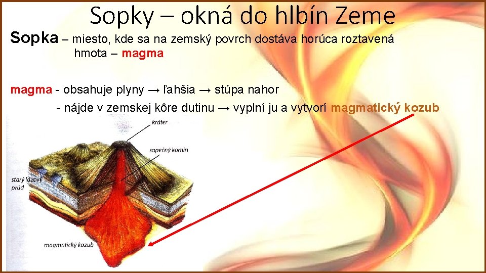 Sopky – okná do hlbín Zeme Sopka – miesto, kde sa na zemský povrch Sopky – okná do hlbín Zeme Sopka – miesto, kde sa na zemský povrch