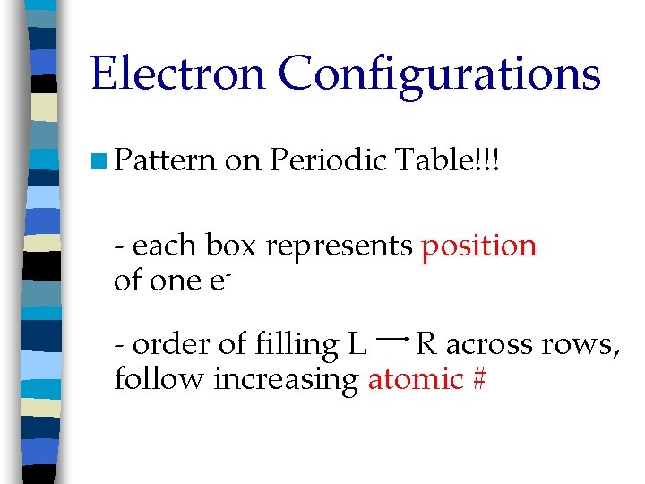 Electron Configurations n Pattern on Periodic Table!!! - each box represents position of one