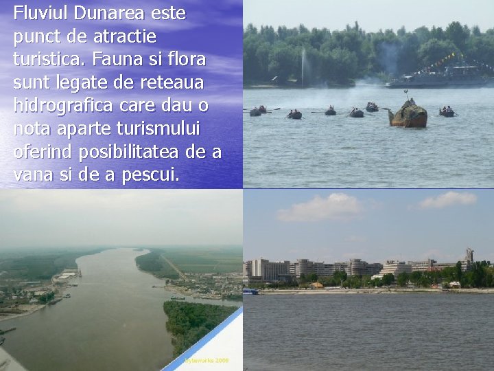 Fluviul Dunarea este punct de atractie turistica. Fauna si flora sunt legate de reteaua