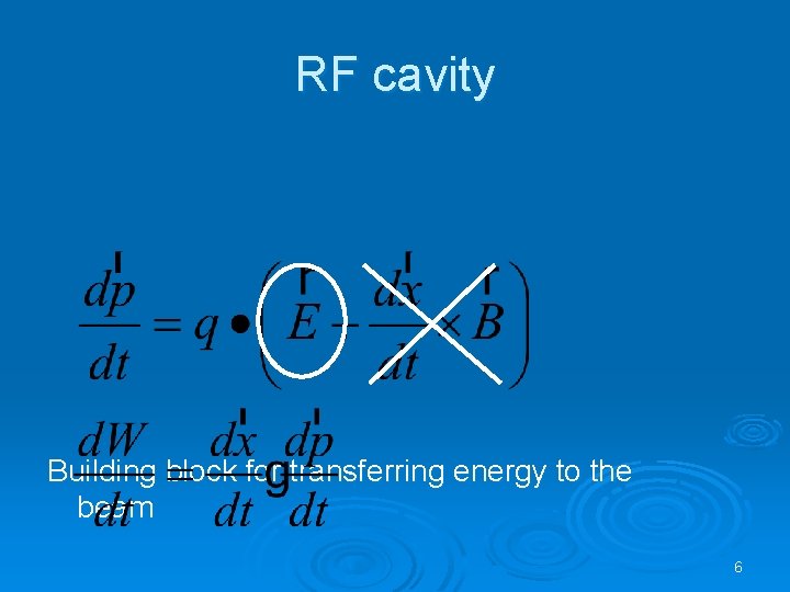 RF cavity Building block for transferring energy to the beam 6 