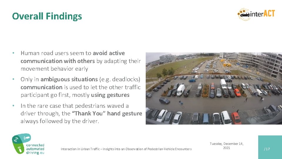 Overall Findings • Human road users seem to avoid active communication with others by