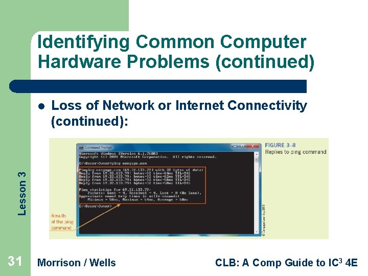 Identifying Common Computer Hardware Problems (continued) Loss of Network or Internet Connectivity (continued): Lesson