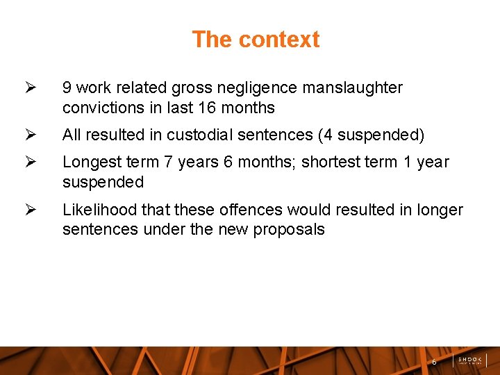 The context 9 work related gross negligence manslaughter convictions in last 16 months All