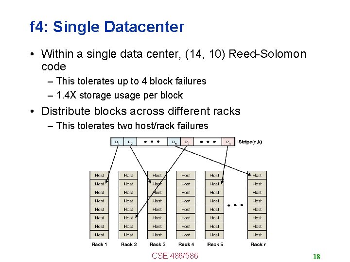 f 4: Single Datacenter • Within a single data center, (14, 10) Reed-Solomon code