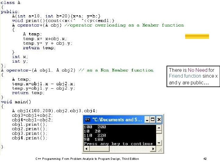 There is No Need for Friend function since x and y are public… C++ There is No Need for Friend function since x and y are public… C++