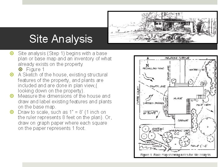 Site Analysis Site analysis (Step 1) begins with a base plan or base map Site Analysis Site analysis (Step 1) begins with a base plan or base map