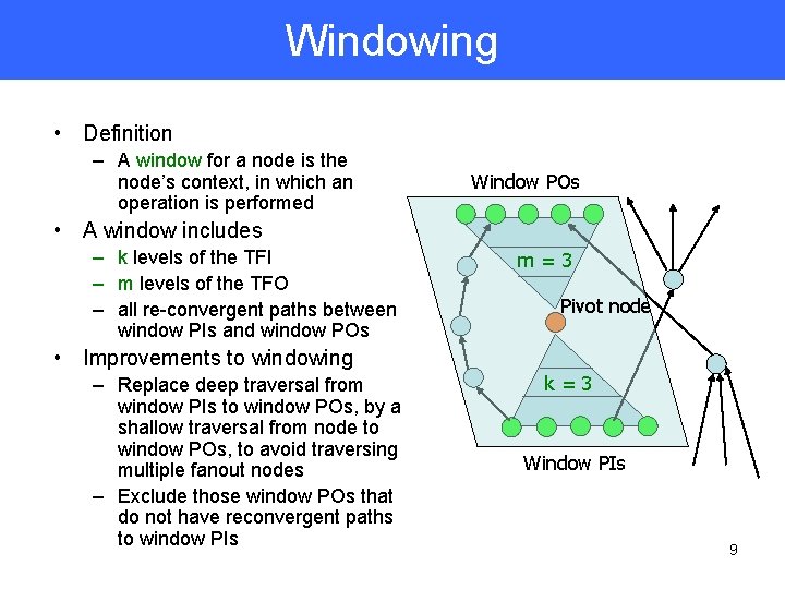 Windowing • Definition – A window for a node is the node’s context, in