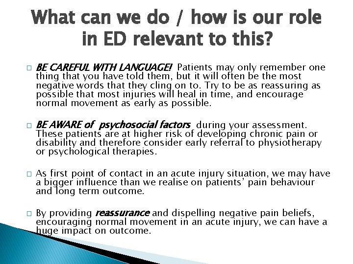 What can we do / how is our role in ED relevant to this?