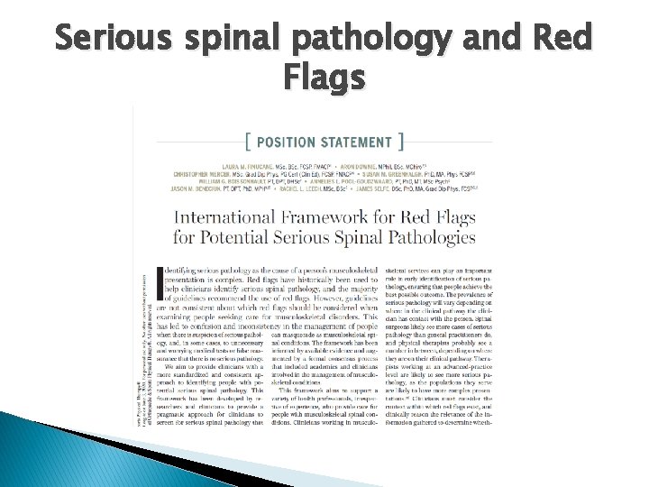 Serious spinal pathology and Red Flags 