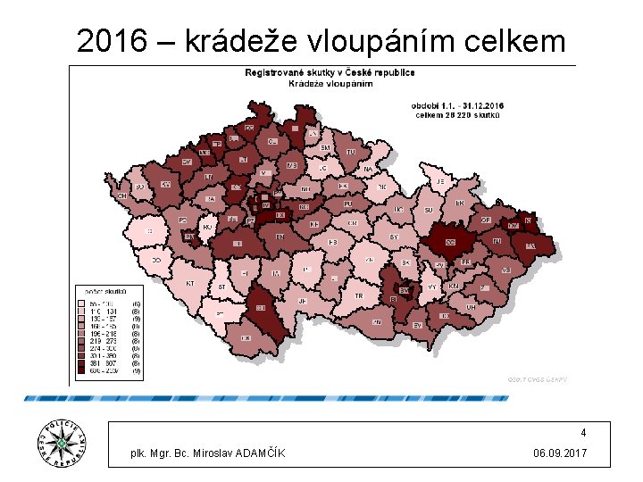 2016 – krádeže vloupáním celkem 4 plk. Mgr. Bc. Miroslav ADAMČÍK 06. 09. 2017