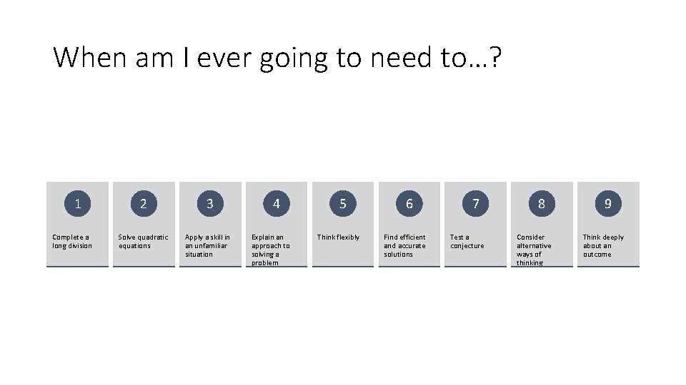 When am I ever going to need to…? 1 Complete a long division 2