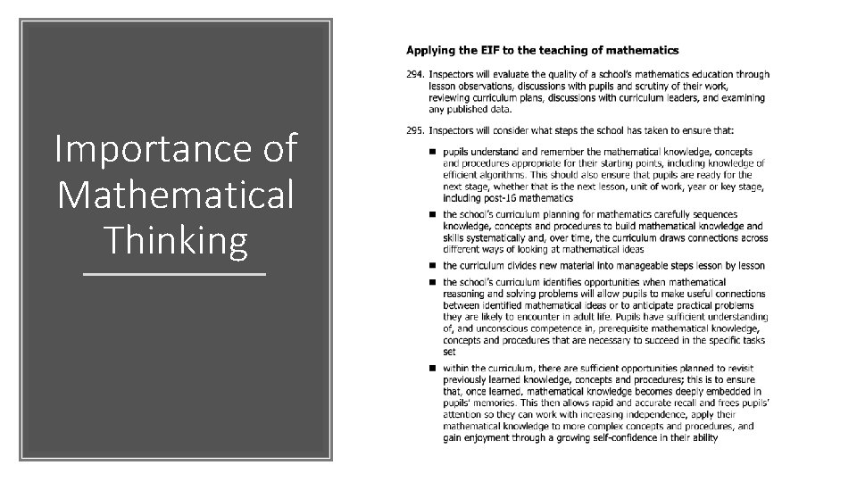 Importance of Mathematical Thinking 
