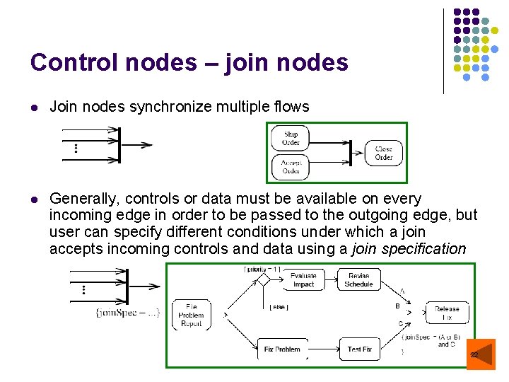Control nodes – join nodes l Join nodes synchronize multiple flows l Generally, controls