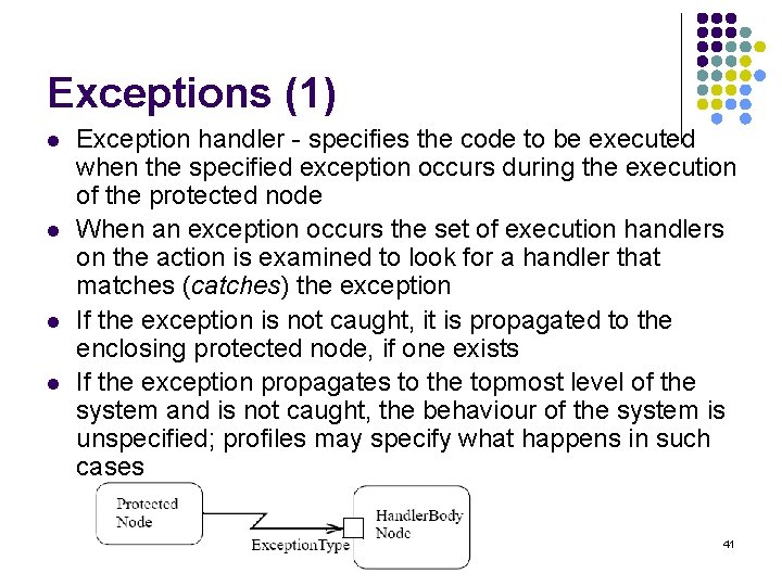 Exceptions (1) l l Exception handler - specifies the code to be executed when