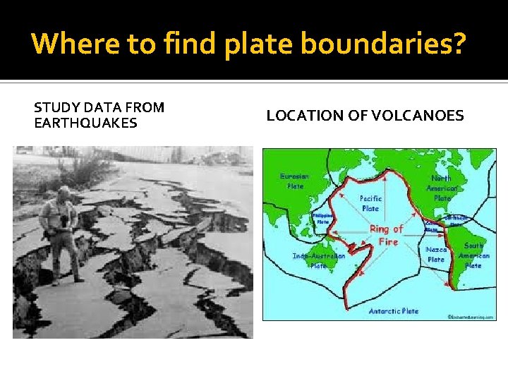 Where to find plate boundaries? STUDY DATA FROM EARTHQUAKES LOCATION OF VOLCANOES 