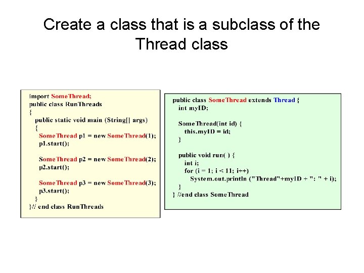 Create a class that is a subclass of the Thread class Create a class that is a subclass of the Thread class
