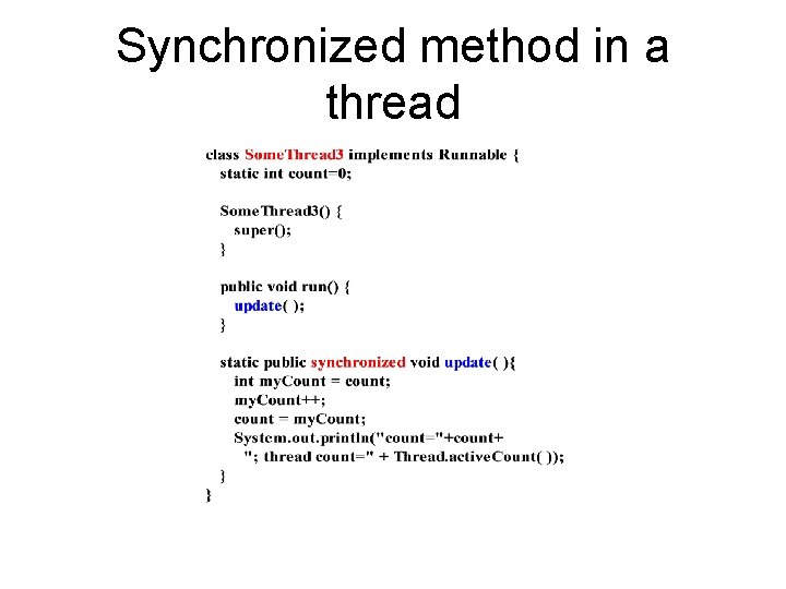 Synchronized method in a thread 