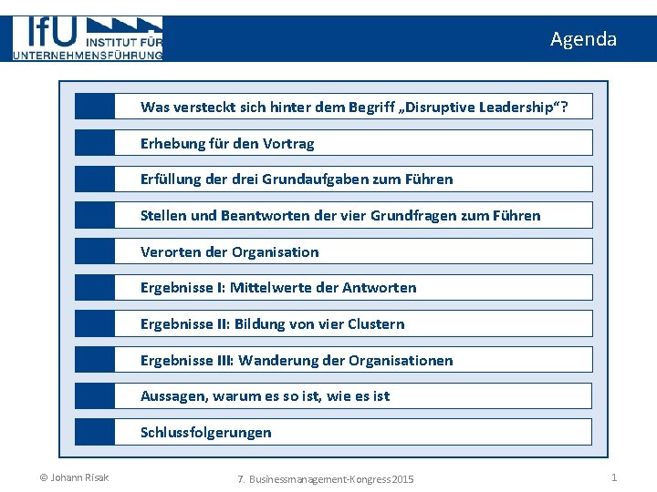 Agenda Was versteckt sich hinter dem Begriff „Disruptive Leadership“? Erhebung für den Vortrag Erfüllung