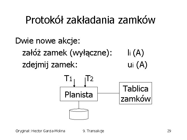 Protokół zakładania zamków Dwie nowe akcje: załóż zamek (wyłączne): zdejmij zamek: T 1 T