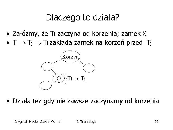 Dlaczego to działa? • Załóżmy, że Ti zaczyna od korzenia; zamek X • Ti