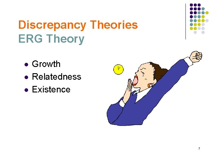 Discrepancy Theories ERG Theory l l l Growth Relatedness Existence 7 