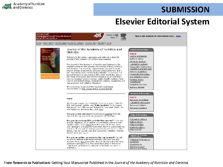 SUBMISSION Elsevier Editorial System From Research to Publication: Getting Your Manuscript Published in the
