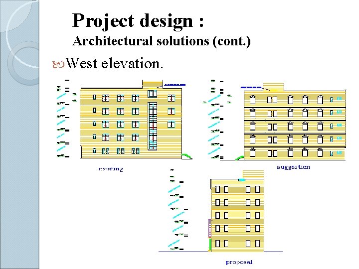Project design : Architectural solutions (cont. ) West elevation. 