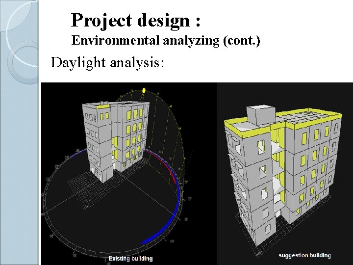 Project design : Environmental analyzing (cont. ) Daylight analysis: 