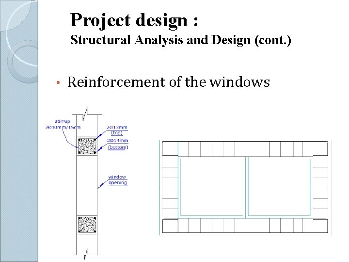 Project design : Structural Analysis and Design (cont. ) • Reinforcement of the windows