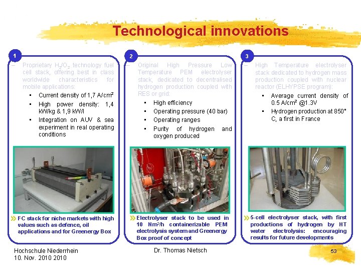 Technological innovations 1 – 2 Proprietary H 2/O 2 technology fuel cell stack, offering