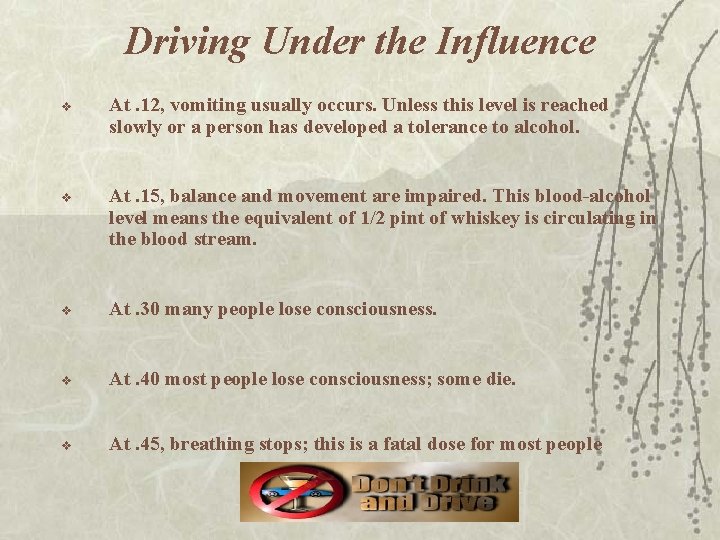 Driving Under the Influence v At. 12, vomiting usually occurs. Unless this level is