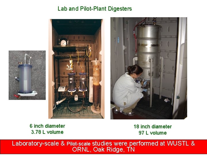 Lab and Pilot-Plant Digesters 6 inch diameter 3. 78 L volume 18 inch diameter