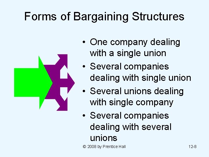 Forms of Bargaining Structures • One company dealing with a single union • Several