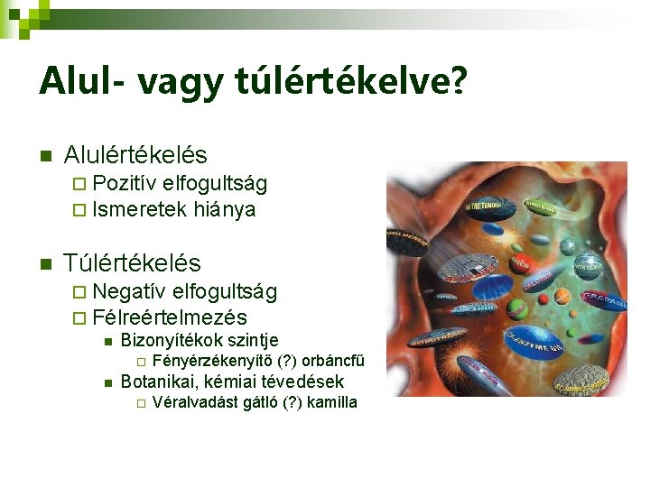 Alul- vagy túlértékelve? n Alulértékelés ¨ Pozitív elfogultság ¨ Ismeretek hiánya n Túlértékelés ¨