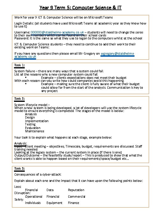 Year 9 Term 5: Computer Science & IT Work for year 9 ICT &