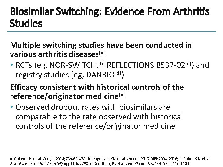 Biosimilar Switching: Evidence From Arthritis Studies Multiple switching studies have been conducted in various