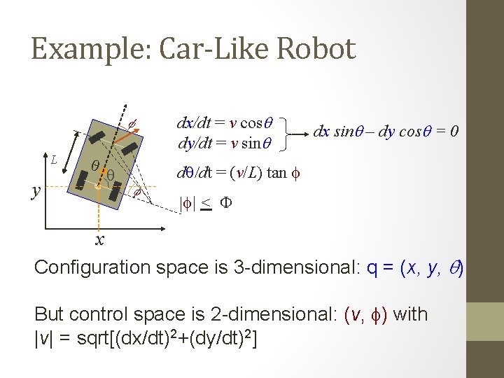 Example: Car-Like Robot dx/dt = v cosq dy/dt = v sinq f y q