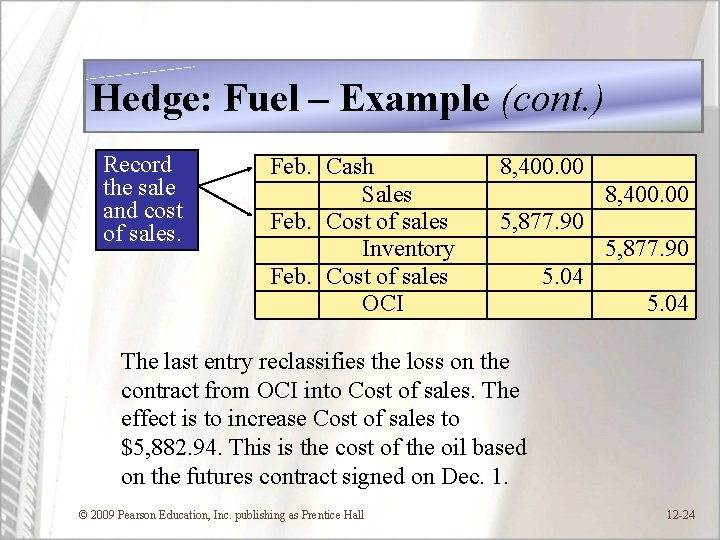 Hedge: Fuel – Example (cont. ) Record the sale and cost of sales. Feb.