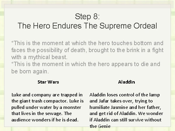 Step 8: The Hero Endures The Supreme Ordeal *This is the moment at which