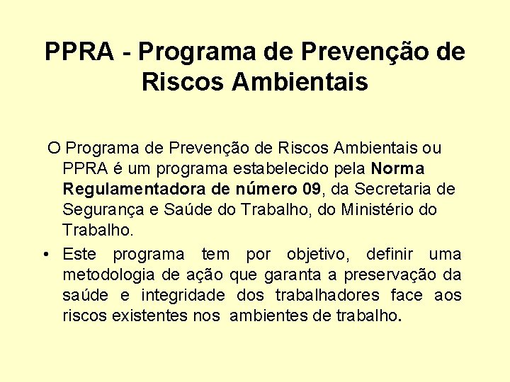 PPRA - Programa de Prevenção de Riscos Ambientais O Programa de Prevenção de Riscos