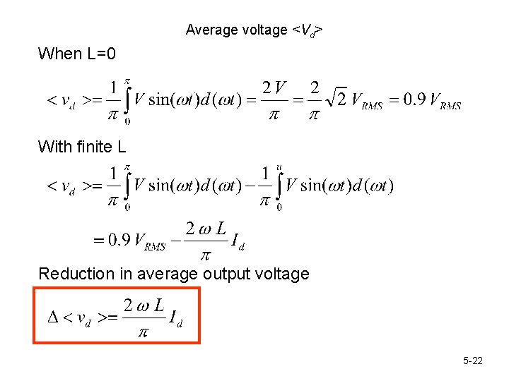 Average voltage <Vd> When L=0 With finite L Reduction in average output voltage 5
