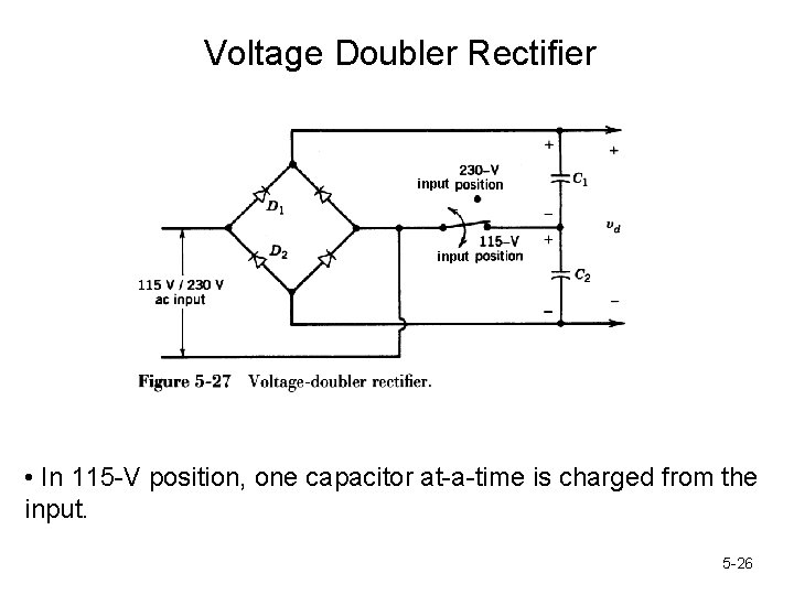 Voltage Doubler Rectifier input • In 115 -V position, one capacitor at-a-time is charged