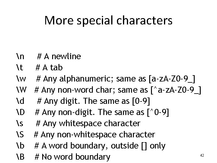 More special characters n t w W d D s S b B #