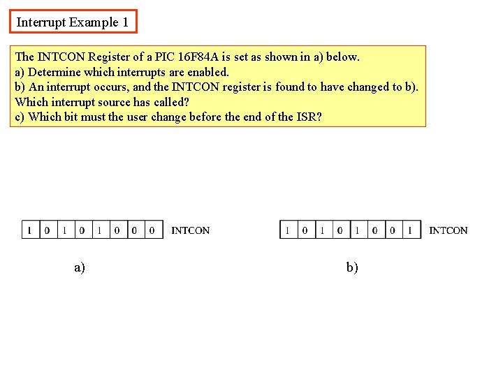 Interrupt Example 1 The INTCON Register of a PIC 16 F 84 A is