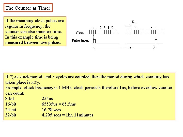 The Counter as Timer If the incoming clock pulses are regular in frequency, the