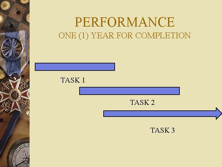 PERFORMANCE ONE (1) YEAR FOR COMPLETION TASK 1 TASK 2 TASK 3 