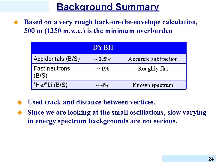 Background Summary u Based on a very rough back-on-the-envelope calculation, 500 m (1350 m.