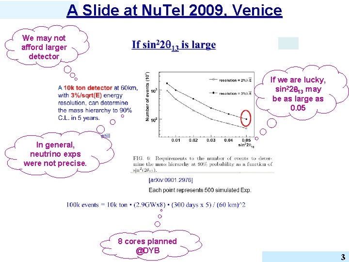 A Slide at Nu. Tel 2009, Venice We may not afford larger detector If